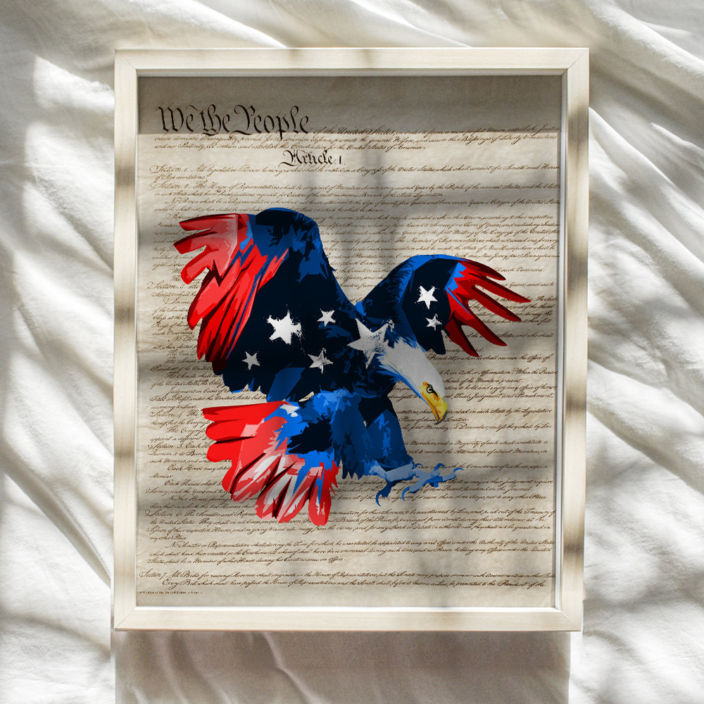 Patriotic American Eagle on US Constitution Wall Art Print, Home Decor - Vintage Poster - Unique Room Decorations for Office, Living Room, Family Room - Gift for Veterans - 8x10 Photo Unframed