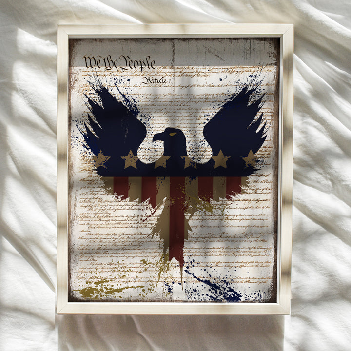 American Flag Eagle Wall Art Print - 8x10 Rustic Vintage Home Decor Photo Picture - Unique Patriotic Gift for US Military Vet, Veterans Day, Memorial Day, Fourth 4th of July - Unframed Poster