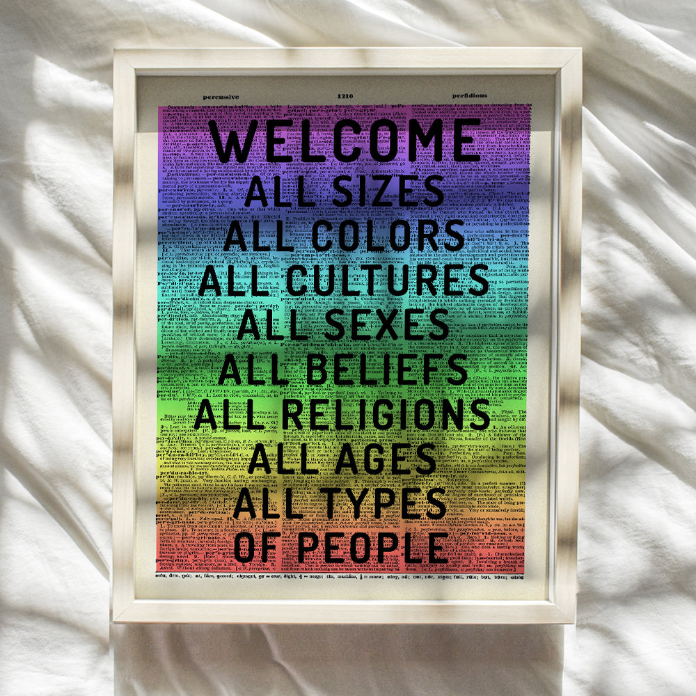 Welcome Sign - Tolerance Dictionary Wall Decor Picture - Art Poster Print for Home, Office, Store, Bar - Gift for LGBTQ, Queer, Gay, Bi, Lesbian, African American, Black, Latino, Liberal Democrats