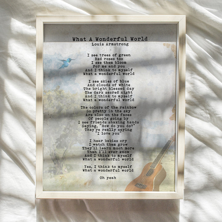 What a Wonderful World Lyrics Poster - 8x10 Wall Art, Home Decor - Louis Armstrong Song Music Art Print - Uplifting Motivational Inspirational Quote, Sentimental Saying - Unframed Print