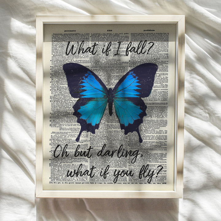 Inspirational Wall Art - Home Decor, Room Decorations for Bedroom, Office, Living Room - Unique Cute Boho Gift for Women, Girls, Teens - Blue Butterfly - 8x10 Self Confidence Picture Poster Sign