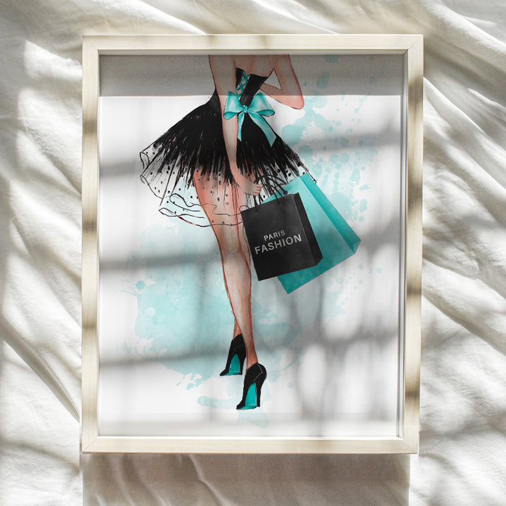 Fashion Designer Wall Decor - Poster of Glamour Woman Wall Art - High Fashion design - Glam Wall Decor - Wall decoration Picture print - Luxury Gift for Woman, Teen Girl - Turquoise Blue 8x10