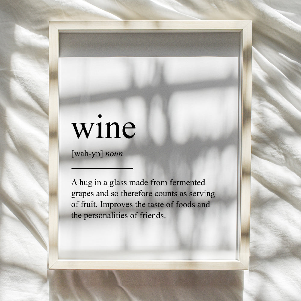 Wine Definition Typography Art Print - Funny Wall Art Poster - Contemporary Chic Home Decor for Kitchen, Bar, Man Cave, Dining Room - Gift for Foodie, Merlot, Pinot Noir, Cabernet Fans - 8x10 Photo