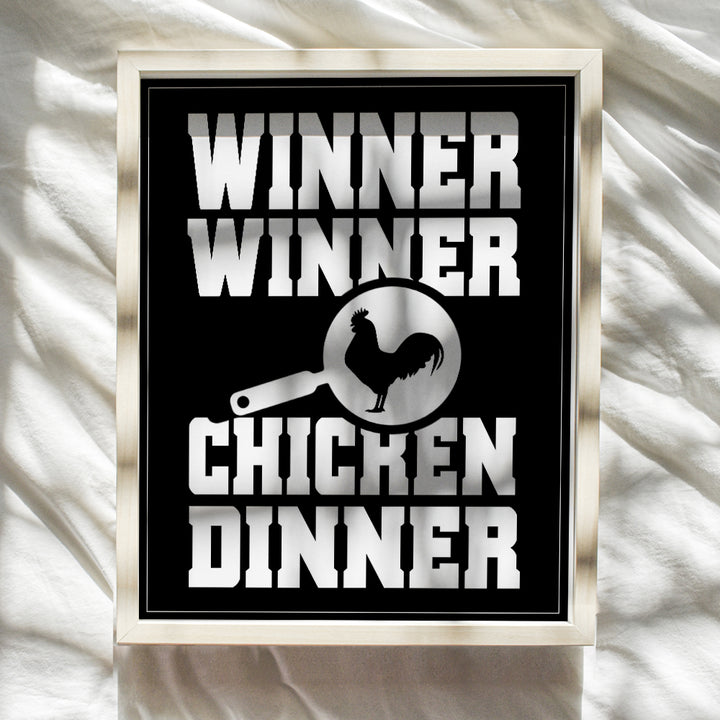 Dinner Wall Art Print - Unframed Funny Typography - Makes a Great Gift for Bars, Kitchens, and Home Decor - Ready to Frame (8x10) Photo - Winner Winner Chicken Dinner