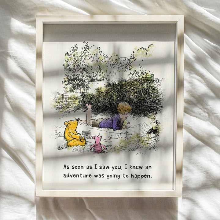 Winnie Pooh Wall Art - Nursery Wall Art - Kids, Toddlers, Child - Preschool, Kindergarten Classroom Decorations - Baby Shower Gift - Kids Family room playroom Decor - AA Milne Quotes Wall Art & Decor