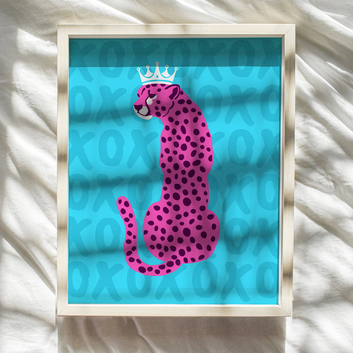 Trendy Aesthetic Room Decor -Cheetah Wall Art - Minimalist Wall Decor - Pink Blue Preppy Room Decor - Indie Room Decor - Leopard Home Decor - Teen Girls Womens Bedroom Decor - Yellowbird Art & Design