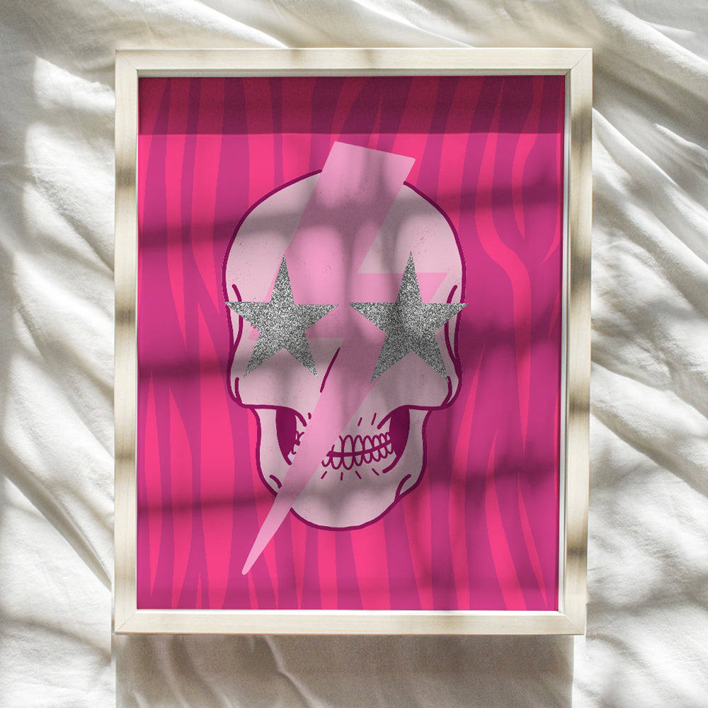 Indie Aesthetics Room Decor - Preppy Room Decor - Cool Retro style Modern art Contemporary art Hipster Minimalist Wall Art & Decor Poster - Pink Skull Wall Decor - Yellowbird Art & Design 8x10