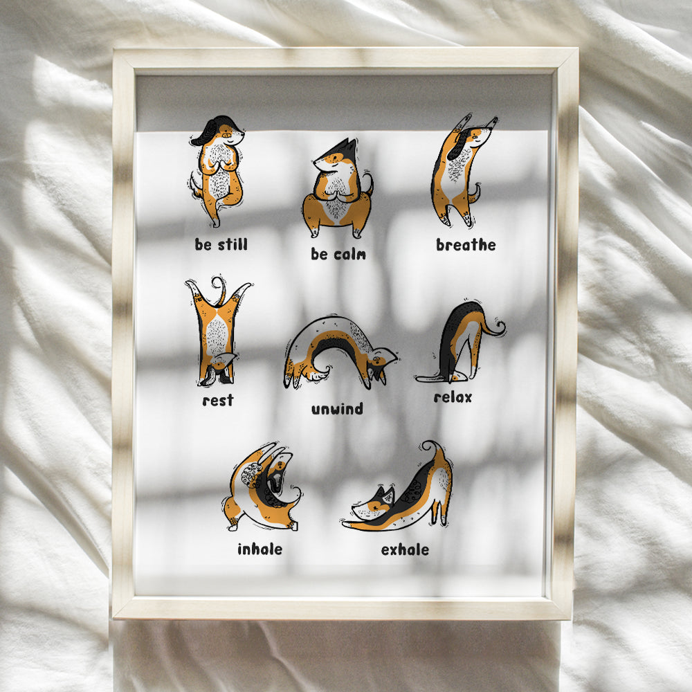 Inspirational Yoga Dogs Wall Art Print- Funny Poster for Office or Home Decor, Gym or Studio Decorations - Great Gift for Trainers, Instructors - 8x10 Unframed Photo