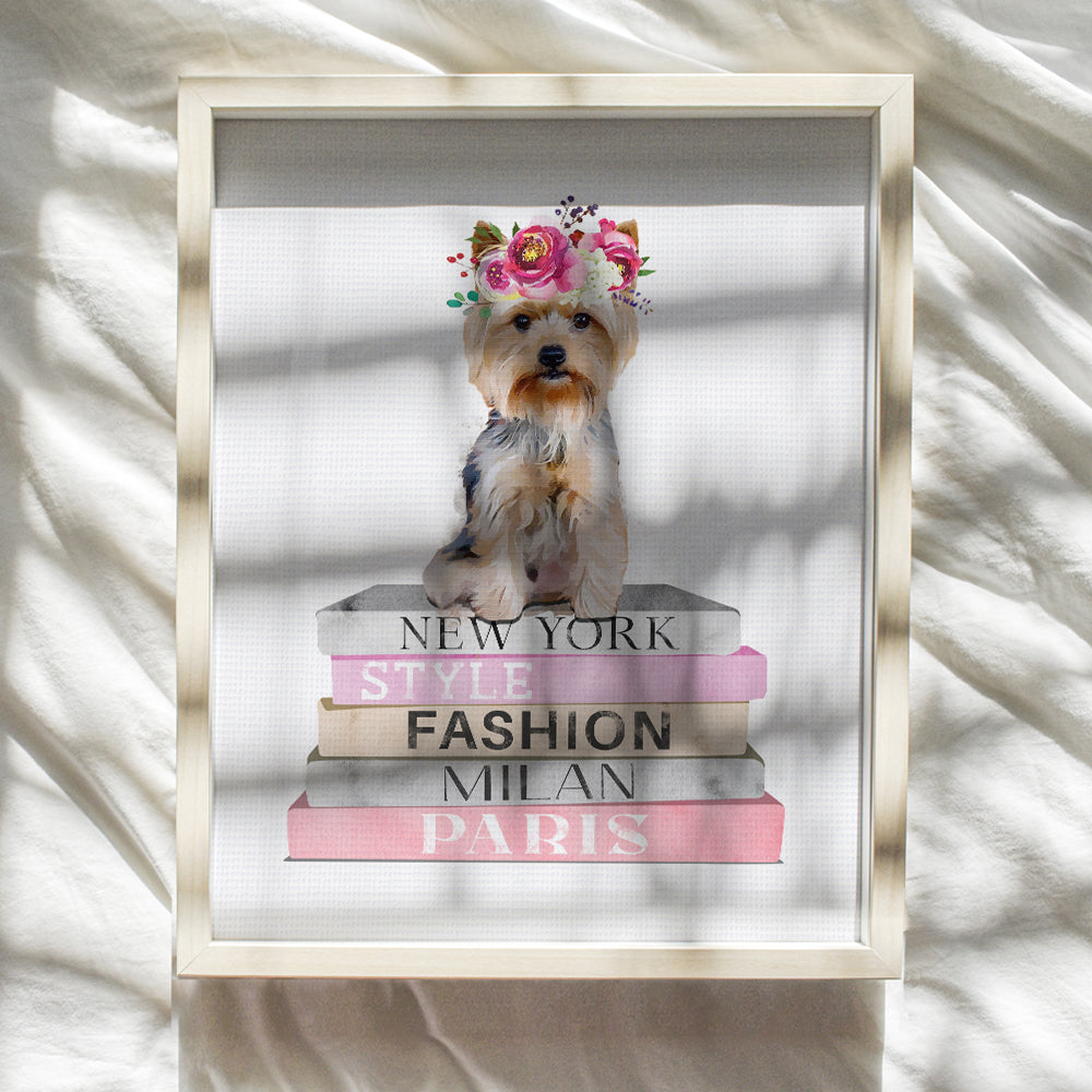 Yorkshire Terrier - Yorkie Gifts for Women, Girls - Dog Wall Decor - Designer Wall Art - Dog Lover Gifts - High Fashion Design Decoration for Bedroom, Living Room - Cute Puppy Gifts - Glam Wall Art