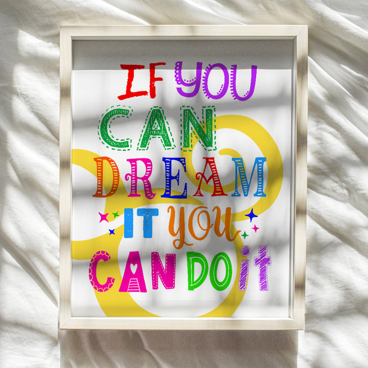 Motivational Quote Home Decor - Cute Mouse Inspirational Gift for Fans - Room decoration Wall Art Poster print for Boy, Girl or Kids Bedroom, Baby Nursery - If You Can Dream It 8x10 Unframed