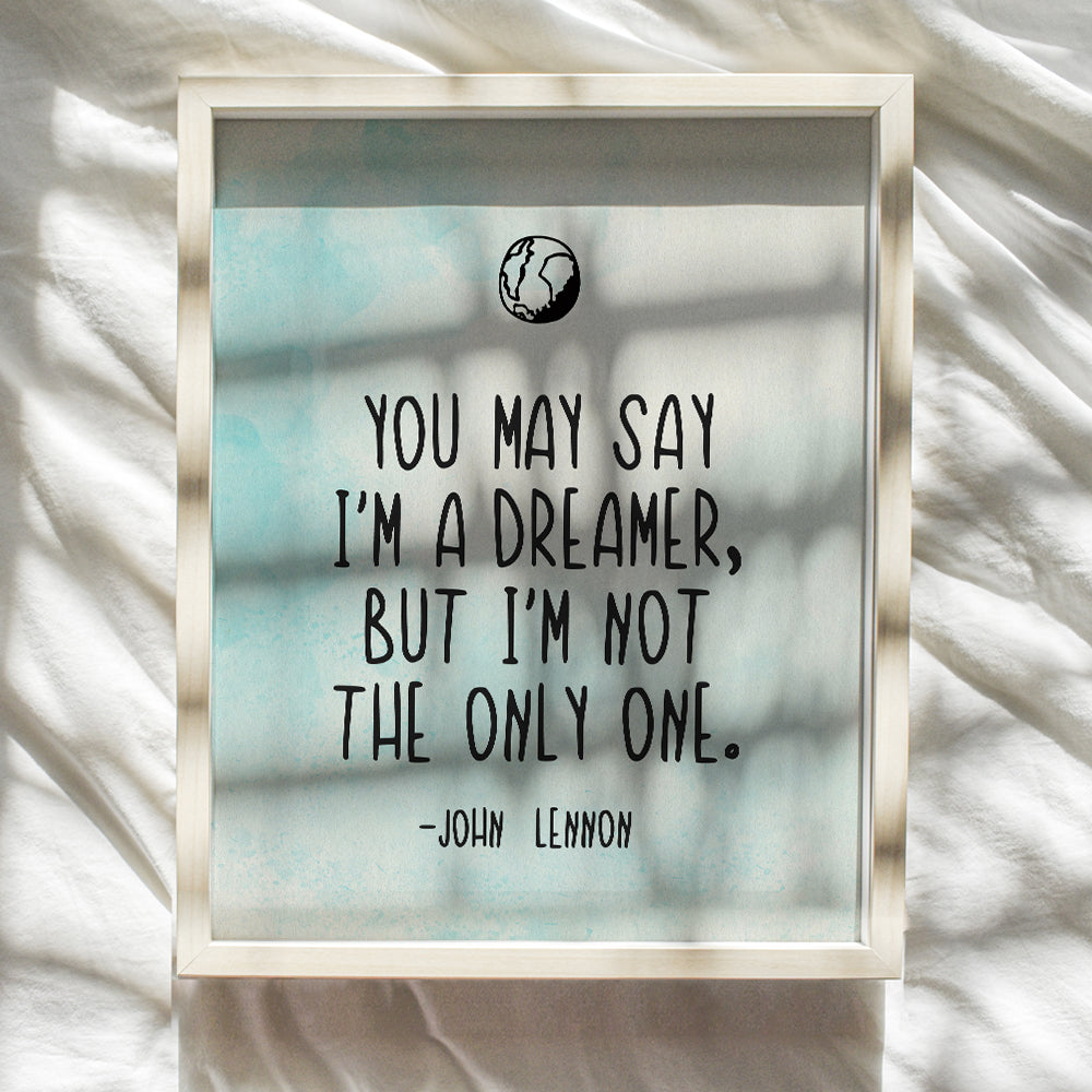 John Lennon Poster, Imagine Lyrics - 8x10 Wall Art Poster, Wall Decor - Cool Gift for Beatles Fan, Music Fan - Unframed Inspirational, Motivational Sign, Song Lyrics