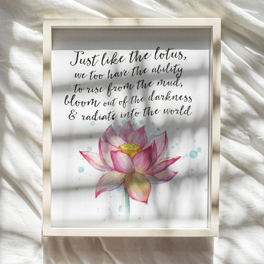 Inspirational Meditation Art Print - Motivational Lotus Wall Art Poster - Unique Home Decor for Studio, Bathroom, Bedroom - Gift for Women, Zen Buddha Fans - 8x10 Photo Unframed