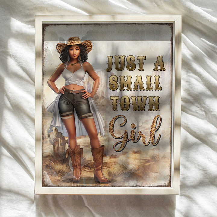 Black Girl Cowgirl Decorations - Trendy Rustic Counry Wall Decor for Women, Woman, Teen Girls, African Americans - Cute Sayings Western Home Decor - Just a Small Town Girl funny Quotes for Black women