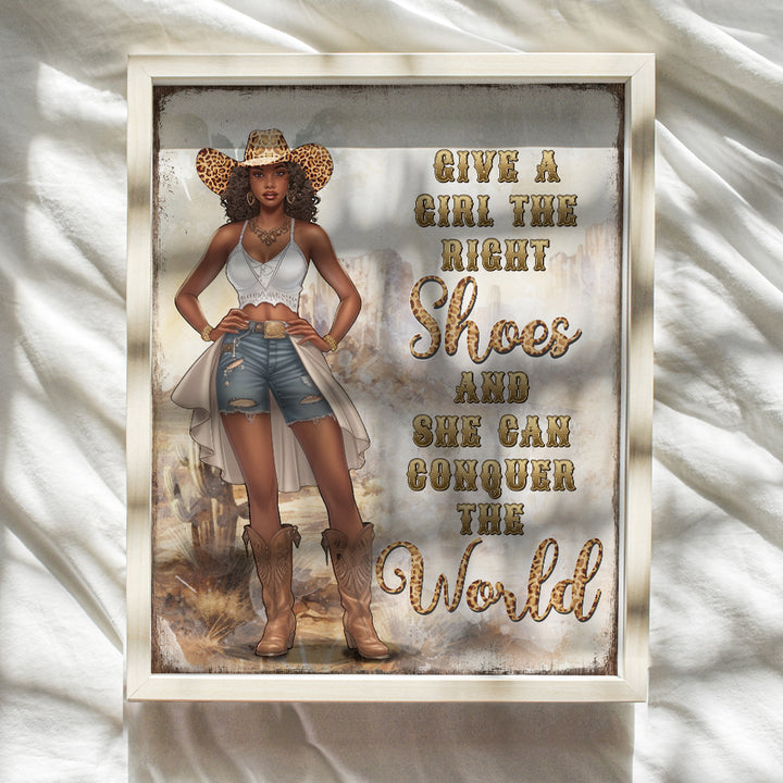 Black Cowgirl Motivational Wall Art - Boho-chic Rustic Farmhouse Decor - Inspirational Glam Wall Art - Country Room Decor, Western Decor, Black Girl Decorations - African American Wall Art for Women