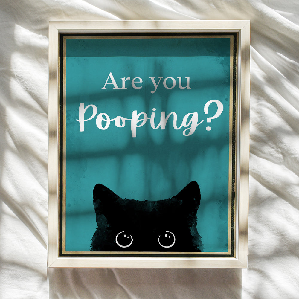 Funny Cat Bathroom Decor - Cat Lovers Bathroom Wall Art - Bath Wall Decor - Blue Bathroom Decor for Men Women - Cat Gifts - Small Bathroom Decor - Restroom Sign Powder room Picture 8x10 UNFRAMED