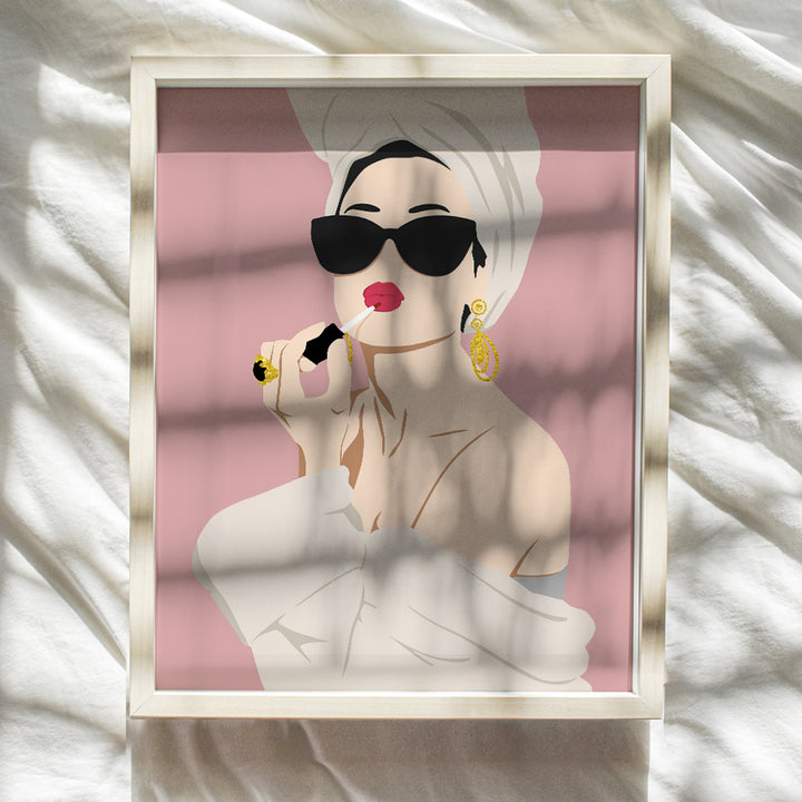 Audrey Hepburn Wall Art - Kate Moss - Bathroom Decor for Women - Glam Bathroom Decor - Audrey Hepburn Poster - Bathroom Decor for Teen Girls - Pink Bathroom Accessories - Bath Wall Decor