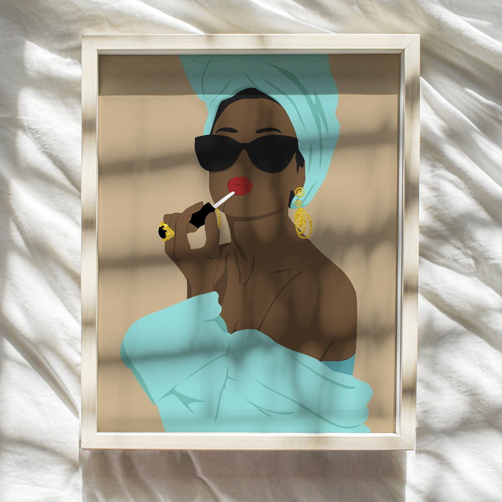 Black Woman Wall Art - African American Women - Black Women Poster - Light Blue Bathroom Decor - Glam Bathroom Decor - Bathroom Accessories - Bath Decor