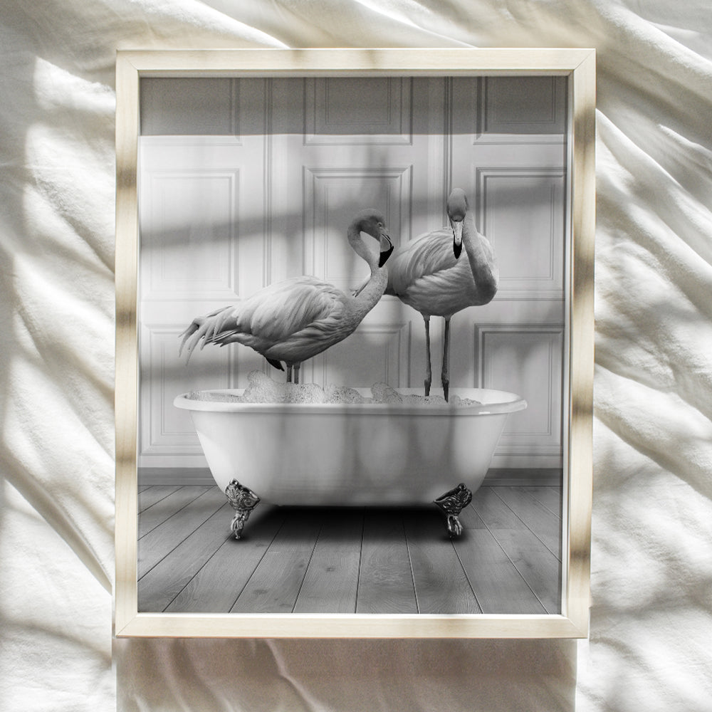 Flamingos Bathroom Decor Poster 8x10 - Cute Powder room decoration - Bathroom Wall Art & Decor - Coastal Beach Theme Nautical Bathroom Decor for Women Men - Bath Wall Decor - UNFRAMED