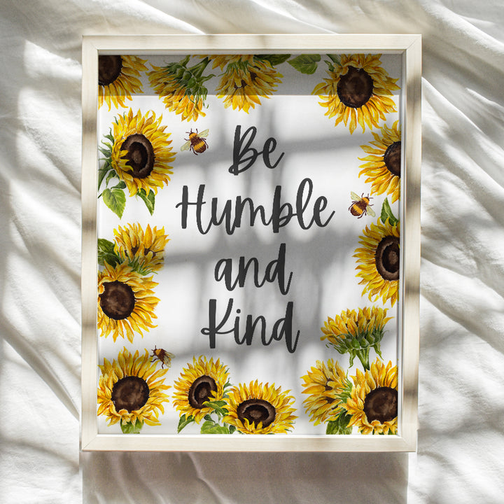 Be Humble and Kind Wall Decor - Sunflower Wall Decor - Bee Wall Decor - Be Humble and Kind Sign - Sunflower Wall Art - Bee Wall Art - Sunflower Bathroom, Kitchen, Living Room Decorations - Boho Decor