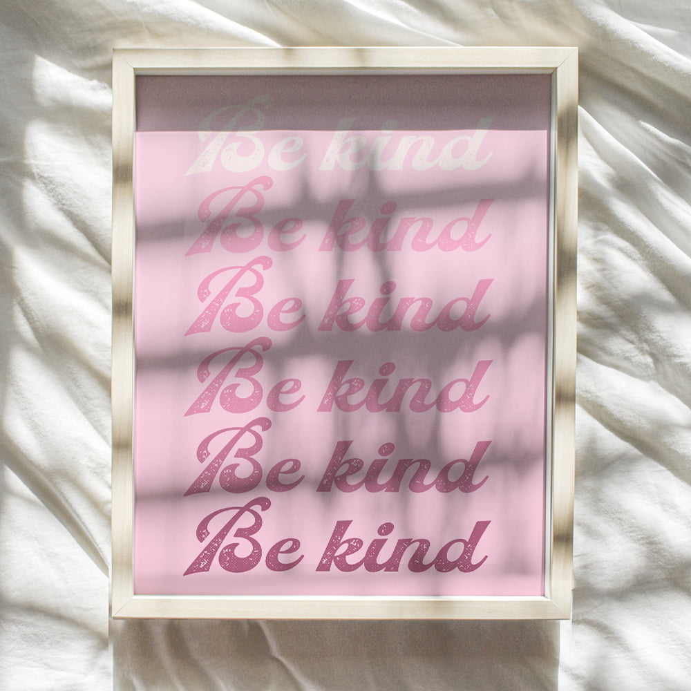 Kindness Preppy Wall Art & Decor - Be Kind Sign - Aesthetic Indie Poster - Classroom Family Wall Art - Contemporary art Inspiration Home Decor - Pink Living room Bedroom Decor- Yellowbird Art & Design