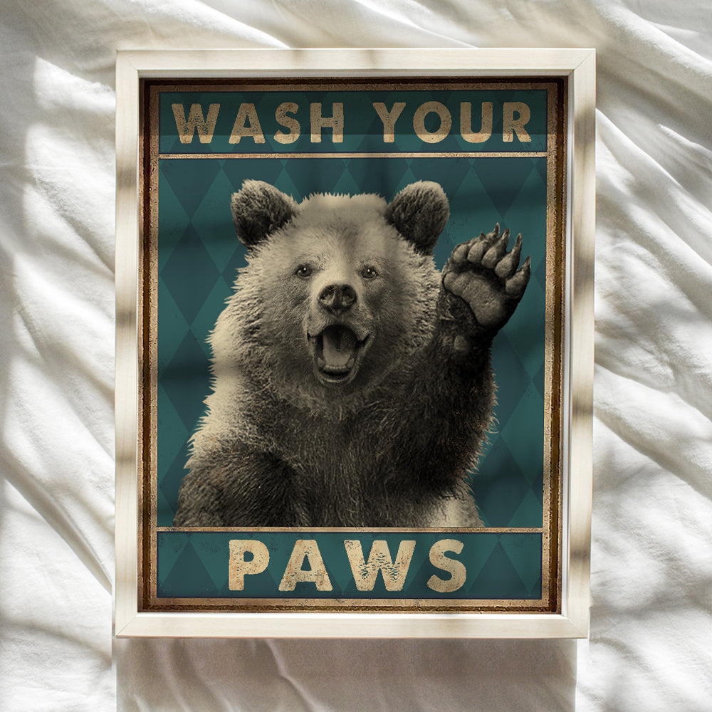 Wash Your Hands Kids Bathroom Wall Art & Decor - Boys Bathroom Wall Decor - Restroom Sign - Bath Wall Decor - Funny Bathroom Decor - Bear Wall Decor Poster - Powder room Decor - 8x10 UNFRAMED