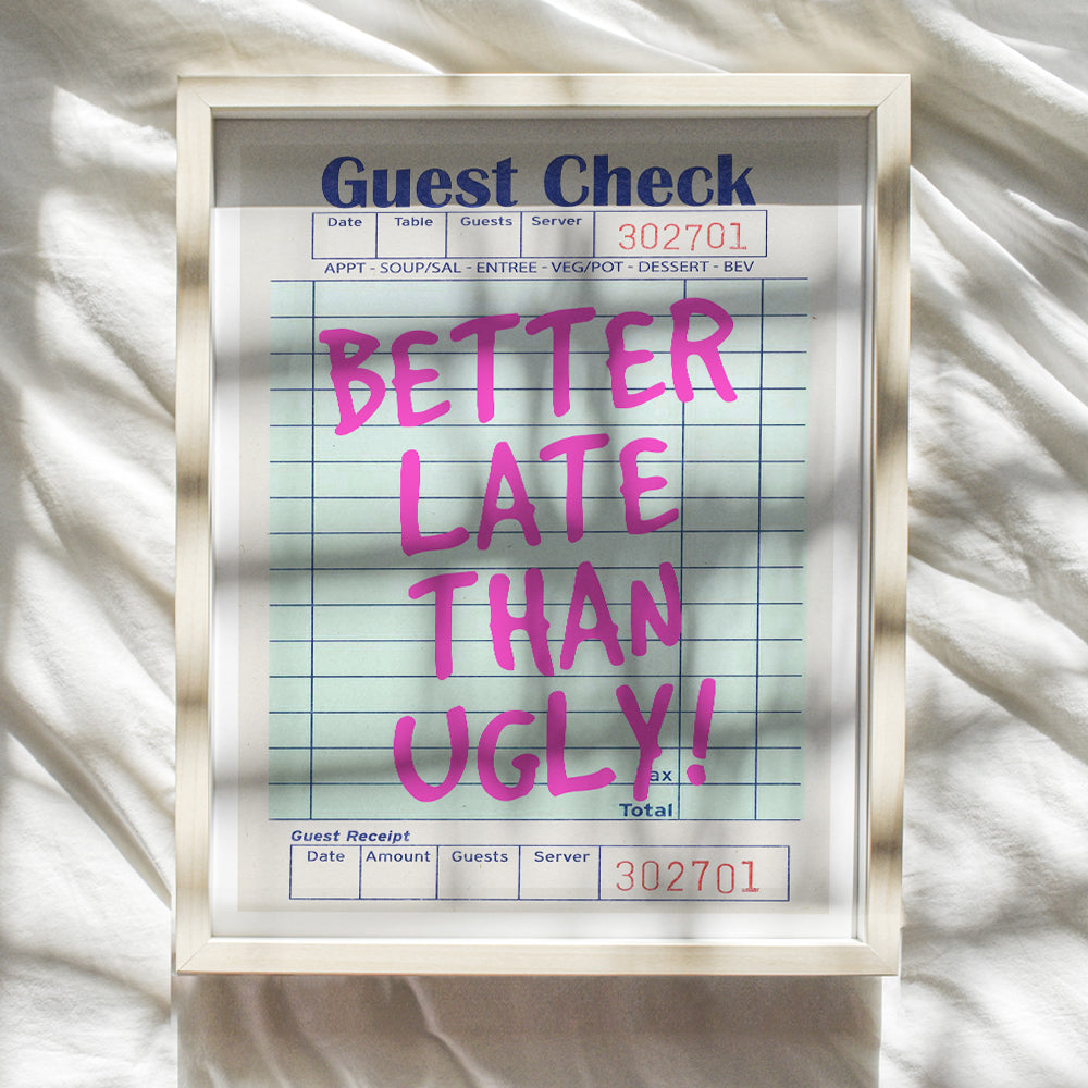 Preppy Chic Wall Decor Bathroom Decor for Women - Better Late Than Ugly Restroom Sign - Cute Funky Eclectic Powder room Decor - Y2K Pink Glam Wall Art - funny Quotes Wall Decor for Teen Girls Bathroom