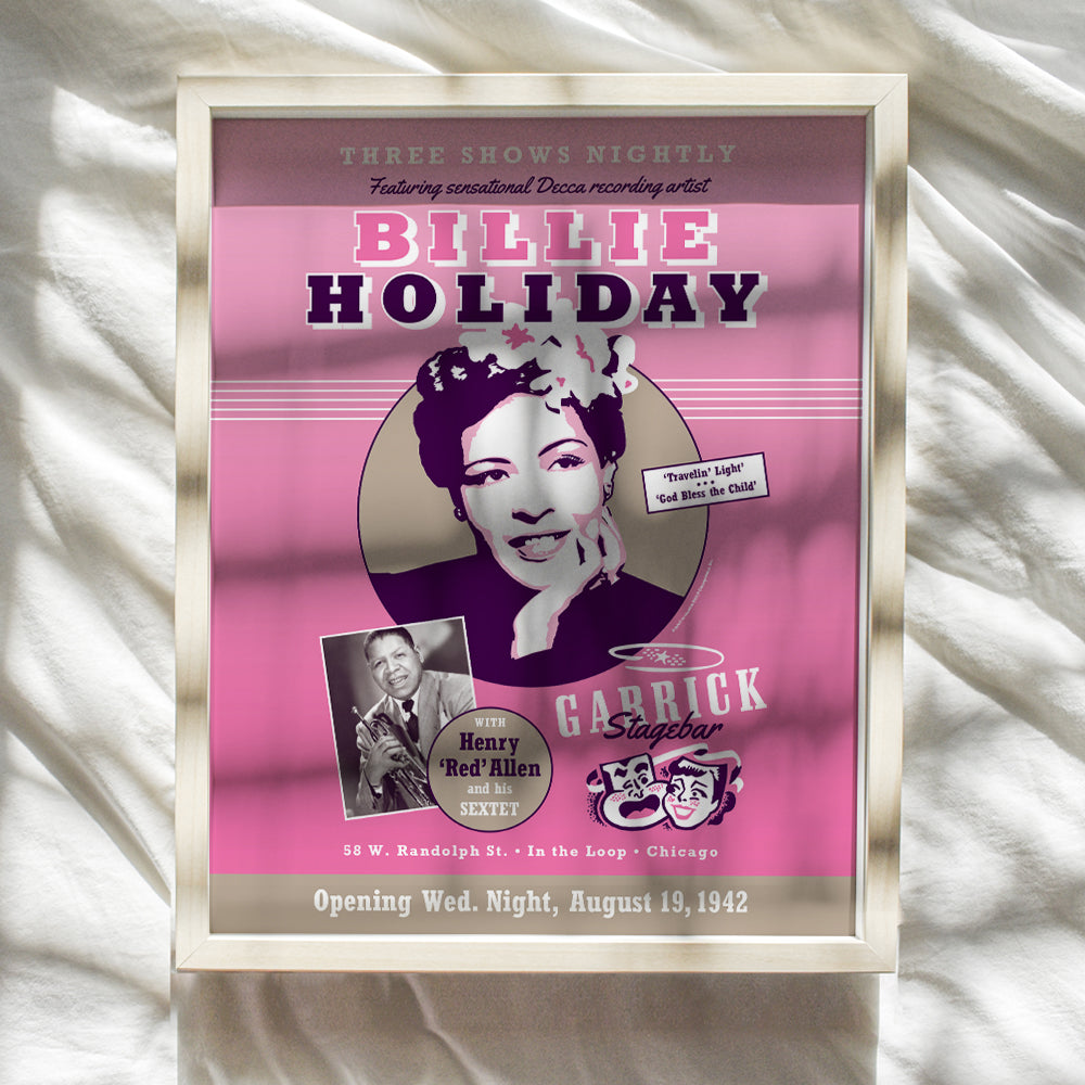 Billy Holiday Poster, 8x10 - Billie Holiday Wall Art - African American Wall Art - Vintage Concert Posters - Musician Gifts for Black Women - Black History Decor - Jazz Music Picture - Jazz Wall Art