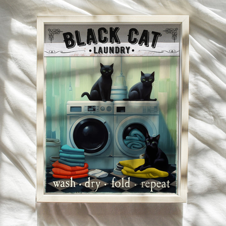 Cat Wall Art Laundry room Decor - Black cat Wall Decor - Cat Decor - Farmhouse Laundry room Wall Decor - Cute Cat Wall Decor Poster - funny Cat Themed, Cat Lover, Cat Mom, Cat Dad, Cat Gifts for Women