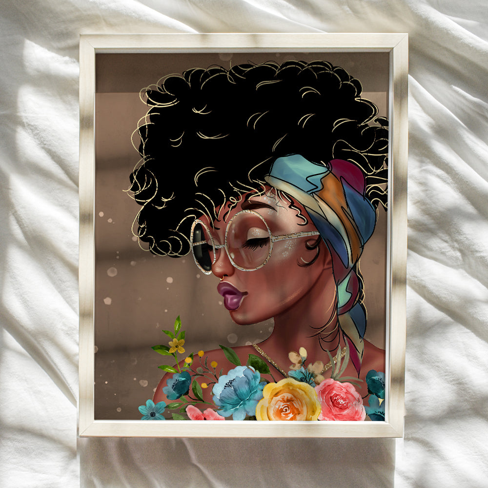 Black Women Wall Art & Decor - African American Girl Picture - Black Woman Poster Print - Bedroom, Living Room, Home Office, Bathroom - Cute Boho Inspirational Positive Motivational Best Friend Gifts