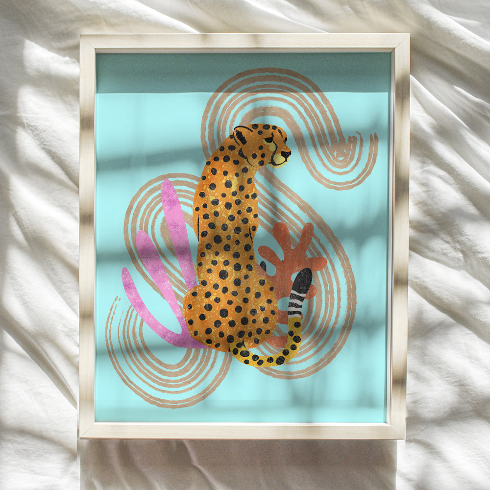 Cheetah Print Wall Art & Decor - Aesthetics Room Decor - Blue Indie Preppy Room Decor - Hipster Mid-century modern Wall Art - Leopard print Wall Decor- Abstract art Poster - Minimalist Wall Decor 8x10