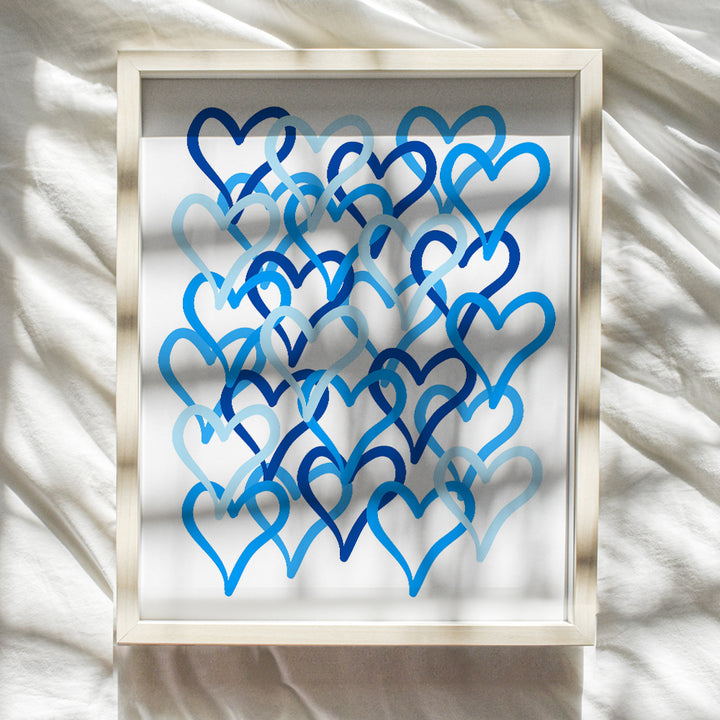 Cute Heart Wall Decor for Women, Kids - Nursery Decor for Baby, Toddlers - Preppy Room Decor for Teen Girls, Boys Bedroom - Blue and White Trendy Wall Art Poster - Love Wall Decor - Baby Shower Gifts