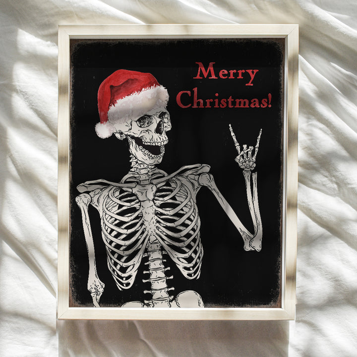 Cute Christmas Wall Art & Decor - Funny Christmas Decorations for Men - Merry Christmas Decor - Black Christmas Decorations - Skeleton Holiday Home Decor - Xmas Wall Art Poster - UNFRAMED 8x10