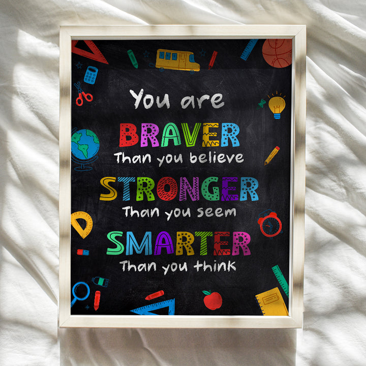 Classroom Wall Art & Decor - Back to School Wall Decor - Teacher Supplies - Inspirational Educational Motivational poster for Kids - Always Remember You Are Braver Than You Believe UNFRAMED 8x10