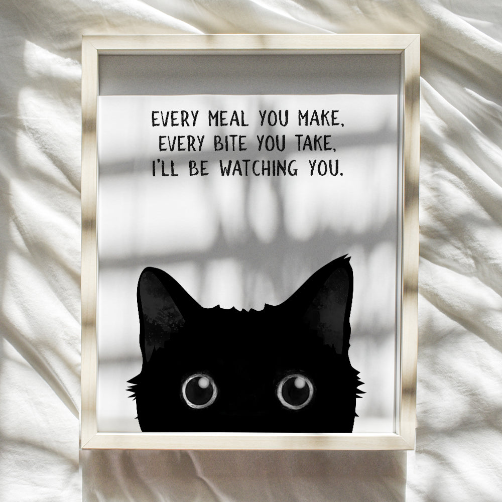 Black cat Wall Decor - funny Cat Stuff - Black Kitchen Decor - Cute Cat Wall Art - small Dining room Wall Decor - Cat Gifts for Cat Lovers - Cat Themed Decorations, Cat Poster - Cafe Wall Art 8x10