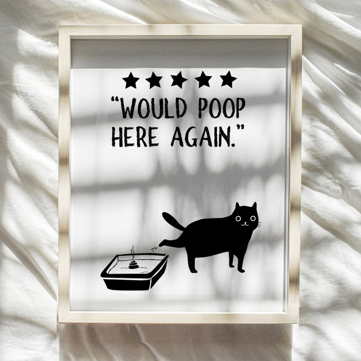 Cat Wall Decor Bathroom Decor - funny Cat Would Poop Here Again Bathroom Sign - Cute Cat Bathroom Wall Art - Cat Mom, Dad - Black Cat Wall Art - Black Bathroom Decor - Bathroom Accessories for Men