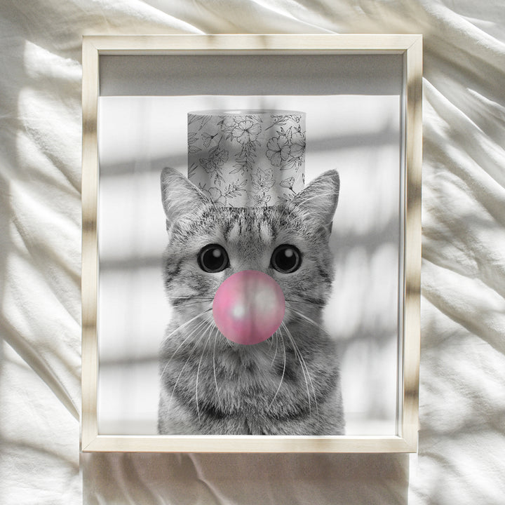 Cute Cat funny Bathroom Decor - funny Cat Bathroom Wall Art - small Bathroom Decor - Pink Bathroom Wall Decor - Tabby cat Wall Art for Cat Lovers, Cat Mom - Bathroom Sign Pictures Poster Accessories