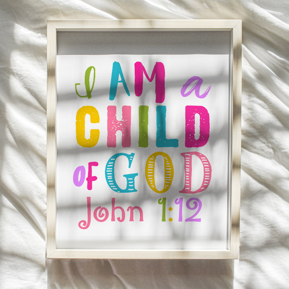 I Am A Child Of God Girls Room Decor - Religious Christian Wall Art - Little Girls Bedroom Decor - Toddler Girls Bedroom - Baby Girl Room - Girls Nursery Decor - Bible Verses Scripture Wall Decor