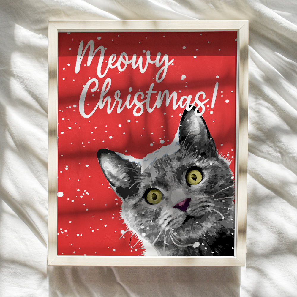 Meowy Christmas - Funny Black Cat Christmas Decorations - Xmas Decorations - Cute Christmas Wall Decor for Cat Lovers - Holiday Decorations - Holiday Home Decor - Unique Christmas Wall Art Poster