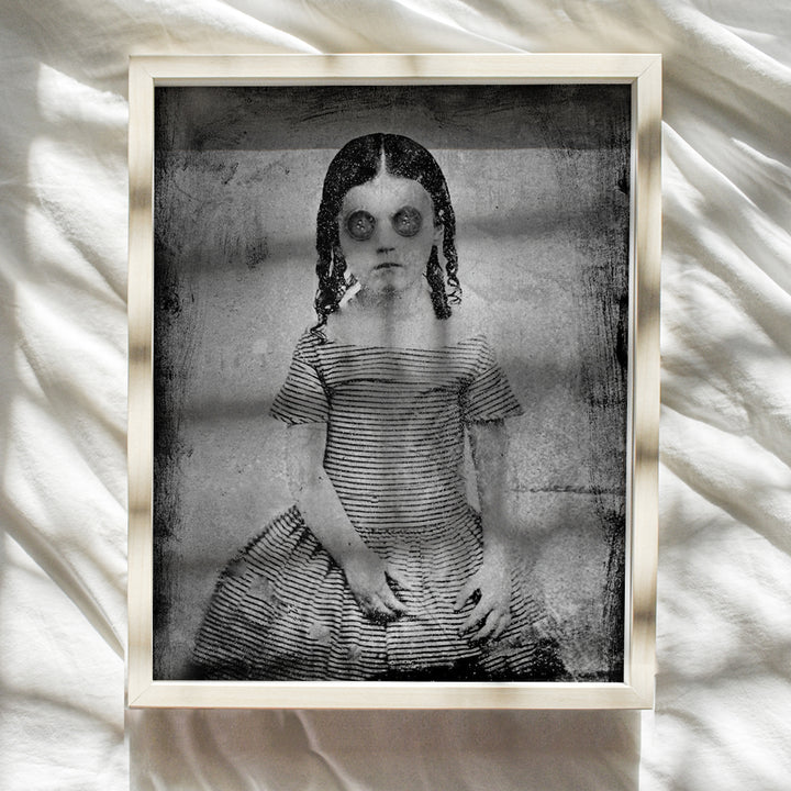 Creepy Vintage Goth Girl Photo - Scary Pictures - Ghost Decor - Gothic Wall Art Decorations - Pagan Gifts - Haunted Mansion - Satanic Demon Child Wall Decor - Goth Room Decor