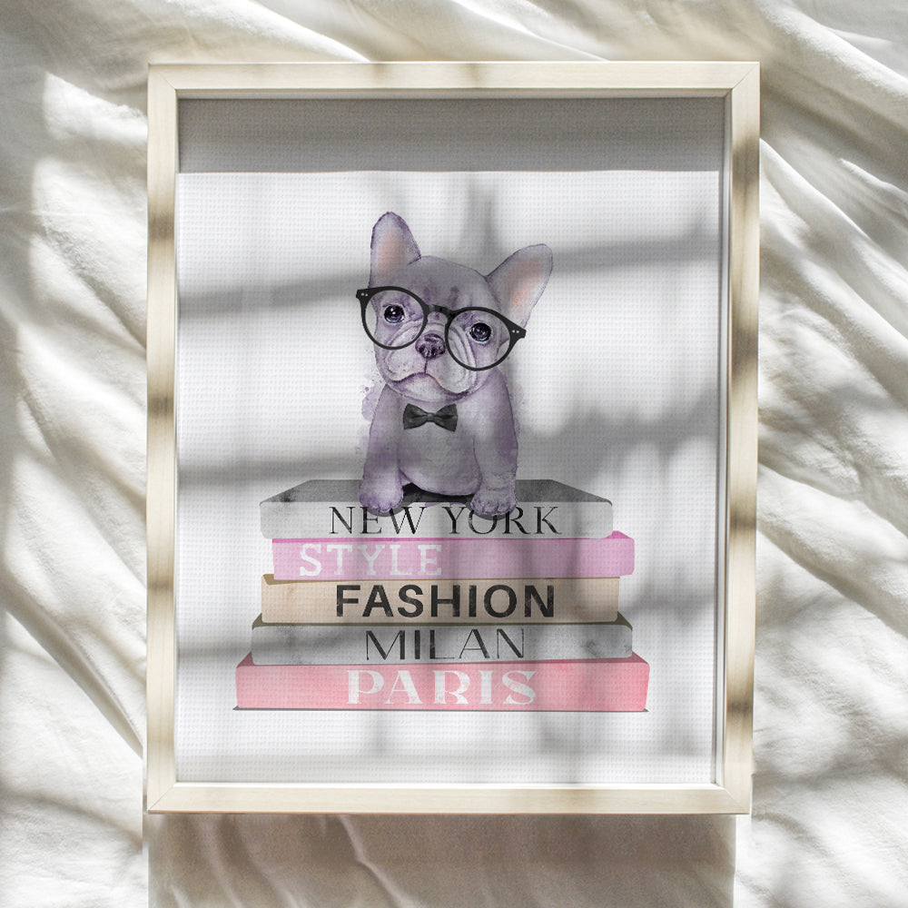 Glam Dog Wall Decor - French Bulldog Gift - Cute Puppy Wall Decor - Fashion design Wall Art - Dog Lover Gifts - Dog Wall Art - Designer Wall Decor - Glamour Haute couture Pink Wall Art