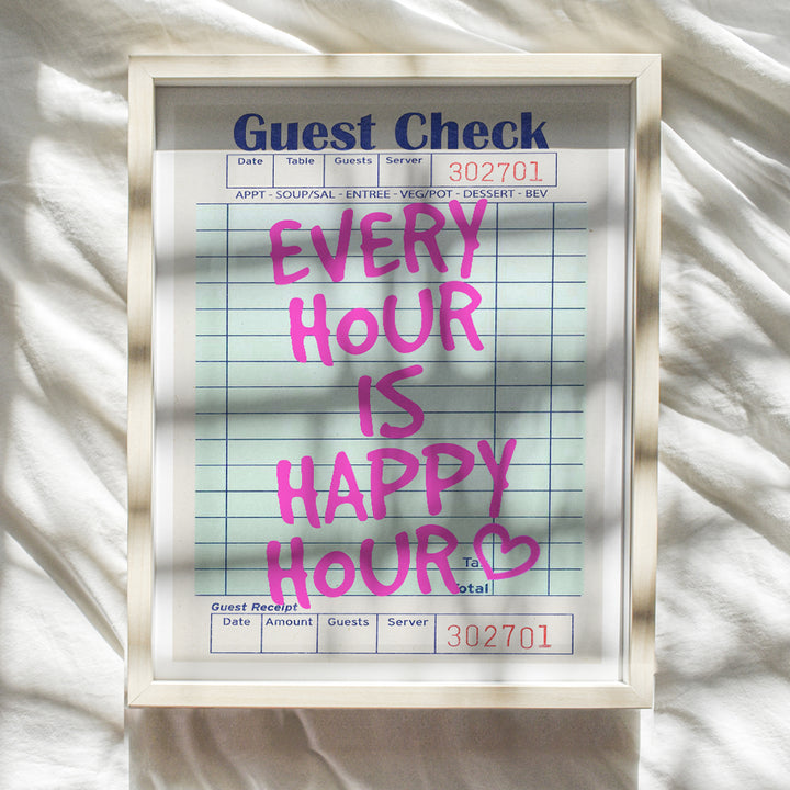 Preppy Happy Hour Bar Decor - Trendy Stuff Chic Wall Art, Cute Wine Wall Art, Funky Bar Decorations - Guest Check Wall Decor, Cocktail Wall Decor for Women - Home Decor Aesthetic funny Dorm Room Decor