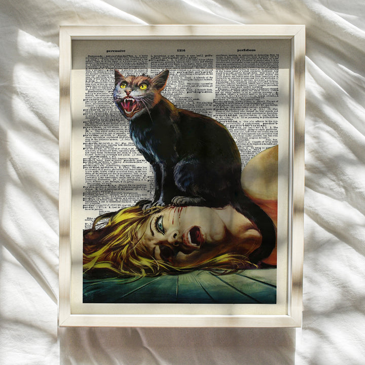 Cat Horror Movie Wall Art & Decor - Black Cat Decorations - Cat Themed Picture Prints - Creepy Gothic Goth Scary Movie Poster - Cat Lover Gifts for Women, Men - Funny Cat Lady Home Decor 8x10