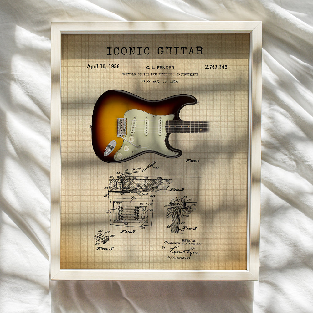 Patent Print - Iconic Guitar of Famous Musicians - Music Gift for Rock n Roll Fan, Musicians, Electric Guitar Player - Cool Wall Art, Home Decor Artwork Poster Picture -8x10 Unframed