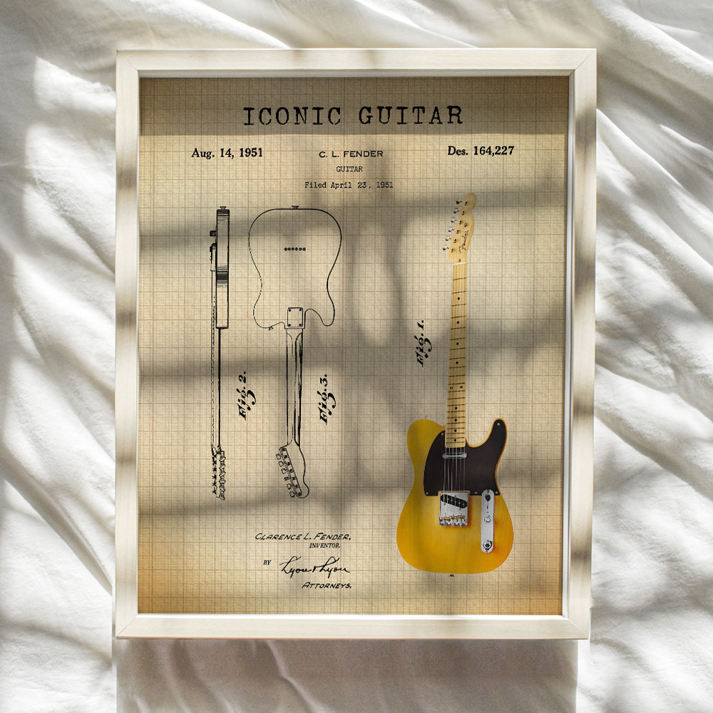 Guitar Patent Print - Iconic Guitar of Famous Musicians - Music Gift for Rock n Roll Fan, Musicians, Electric Guitar Player - Cool Wall Art, Home Decor Artwork Poster Picture - 8x10 Unframed