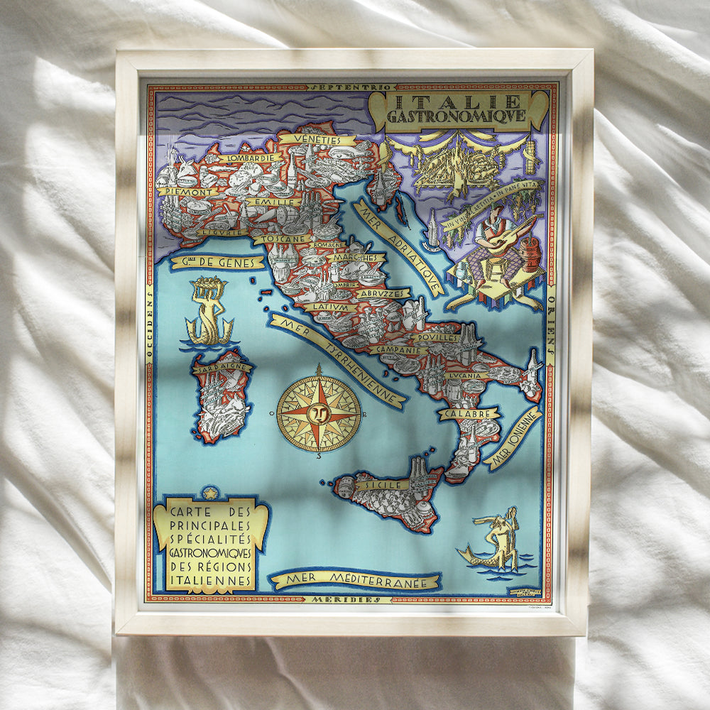 Map of Italy Wall Art - Italian Food Poster 8x10 - Vintage Retro Style Italian Map- Rome Tuscany Florence Venice - Gastronomique Travel Map - Italian Cuisine - Italian Gifts - Italian Home Decor