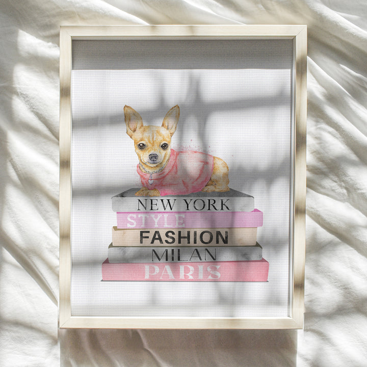 Glam Room Decor - Chihuahua Decor - High Fashion Design Wall Decor - Designer Wall Art for Women, Girls - Glamour Wall Decor - Luxury Haute couture Gifts - Pink Yellowbird Art & Design Dog Poster