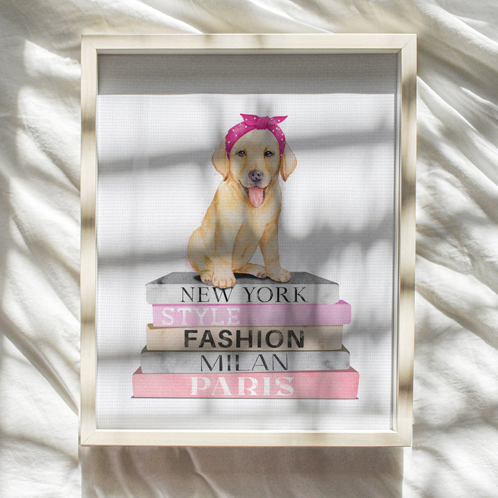 Glam Designer Wall Art - Dog Wall Decor - Yellow Labrador Retriever Gift - Yellow Lab - Lab Puppy Wall Decor - Fashion Design Wall Art - Dog Lover Gifts - Dog Wall Art