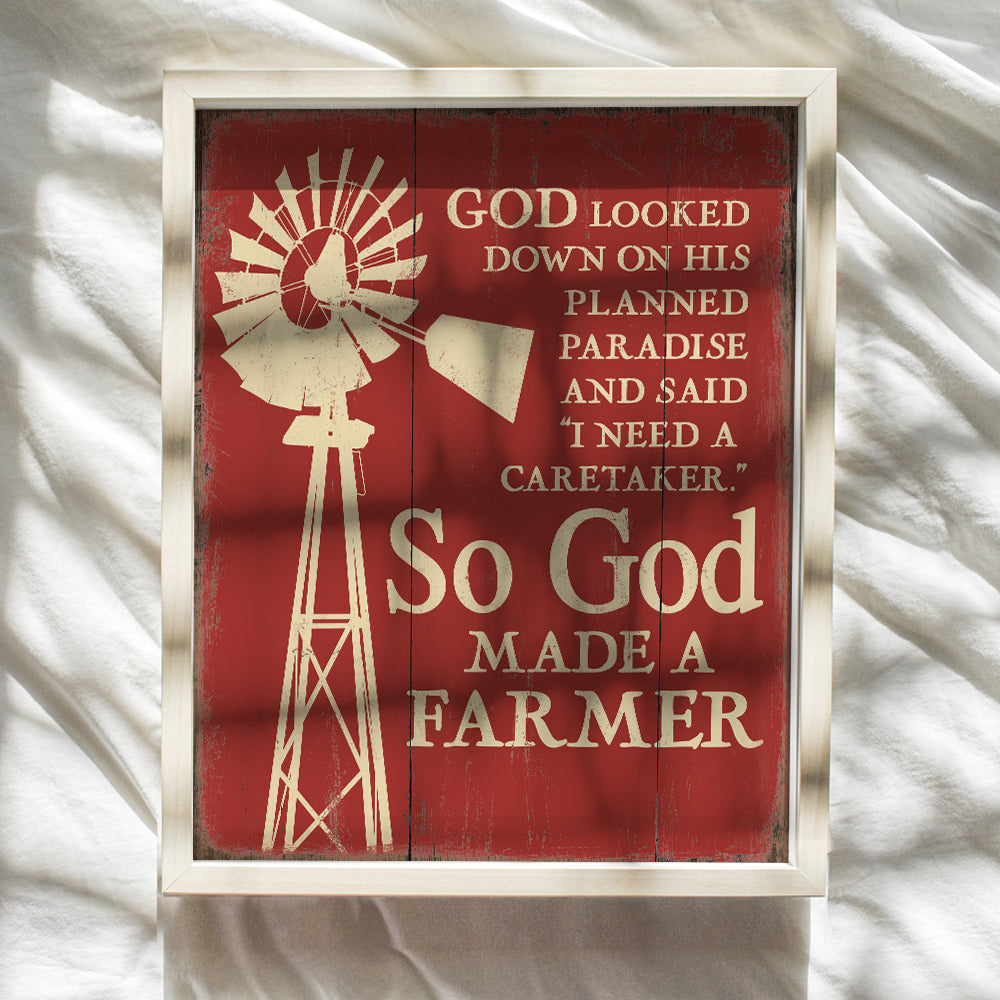 So God Made a Farmer Wall Decor Sign - 8x10 Farm Poster - Farm Wall Art Decor - Farm Pictures - Farm Kitchen Wall Decor for Living Room - Religious Christian Gifts - God Wall Decor - Paul Harvey