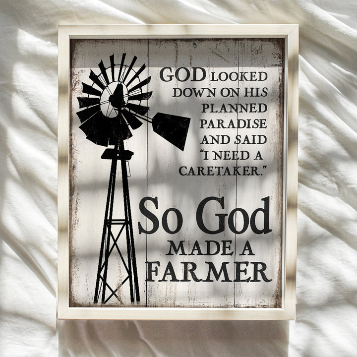 So God Made a Farmer Wall Decor - 8x10 Farm Poster - Farm Wall Art Sign - Farm Pictures - Farm Wall Decor for Living Room, Kitchen - Christian Religious Gifts - Farmhouse Decor - Paul Harvey