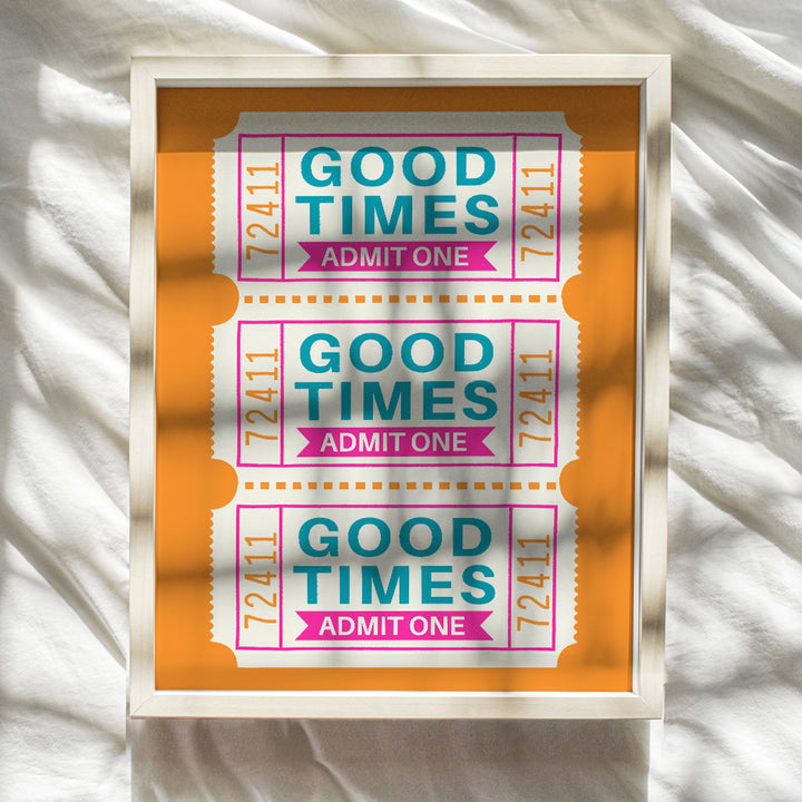 Good Times Trendy Wall Decor - 70s Pop art Retro style Cute Preppy Room Decor - positive Indie Minimalist Wall Art - Funky Wall Art, Eclectic Wall Decor for Women - Chic Home Decor Living room 8x10